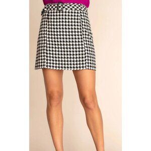 Trina Turk Womens Lariat Houndstooth Mini Skirt Black White Pockets size 6